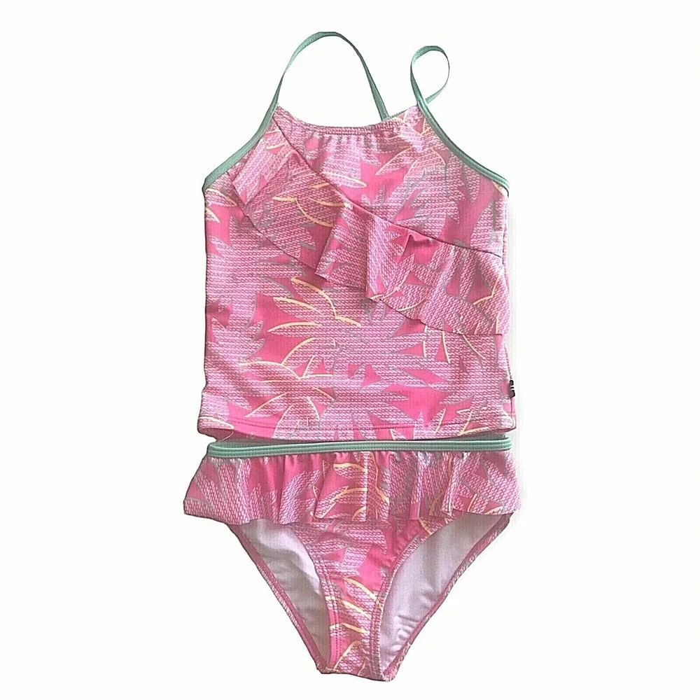 Nautica Girls Palm Tree Bikini Set Carmine Rose‎ Size S